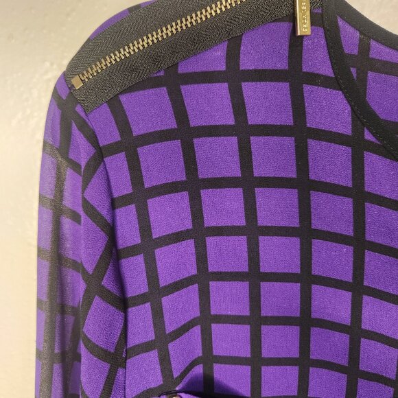 Michael Kors Sheer Purple and Black Dress Blouse with Zipper Accents Size XLarge - Picture 5 of 16